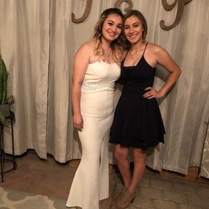 Navy blue short lace back dress